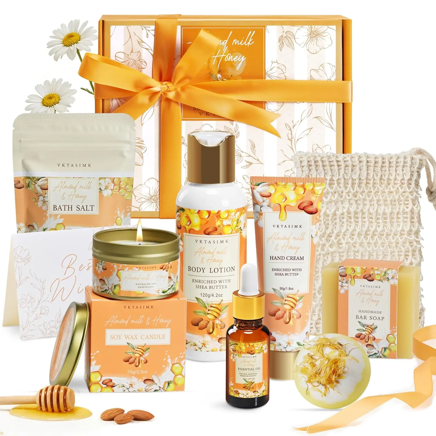 Birthday Gifts for Women, Almond Milk & Honey Relaxing Spa Gift Baskets for Women, Self Care Gifts Home Bath and Body Gifts Set for Mom, Girlfriend, Sister, Female Friends, Coworker