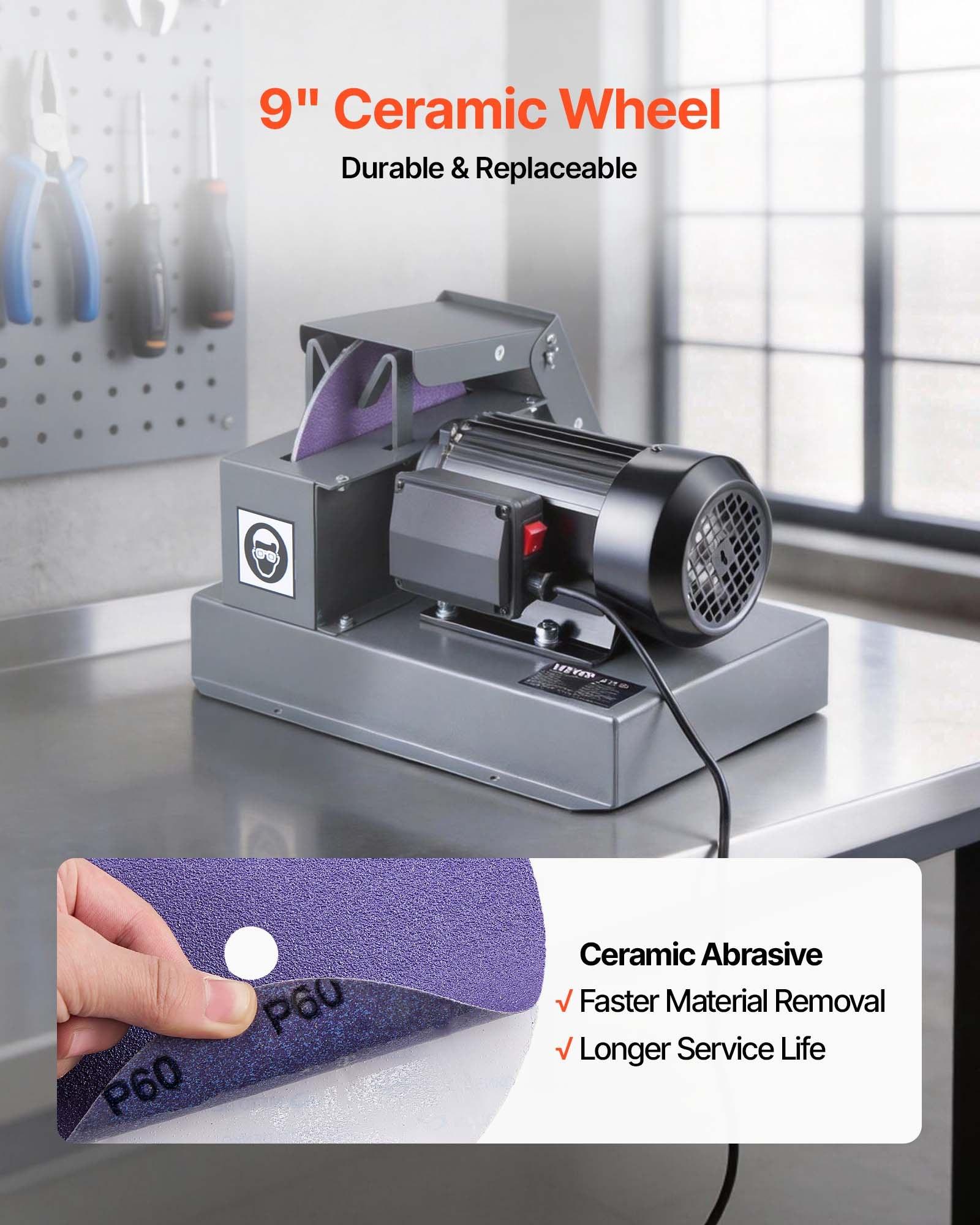 VEVOR Lawn Mower Blade Sharpener, 1HP Lawnmower Blades Grinder with 9" Ceramic Grinding Wheel, Grit Collector & Balancer, 30 ° /40 °   Blade Sharpening Machine for High Lift, Low Lift, Gator & Flat Blades