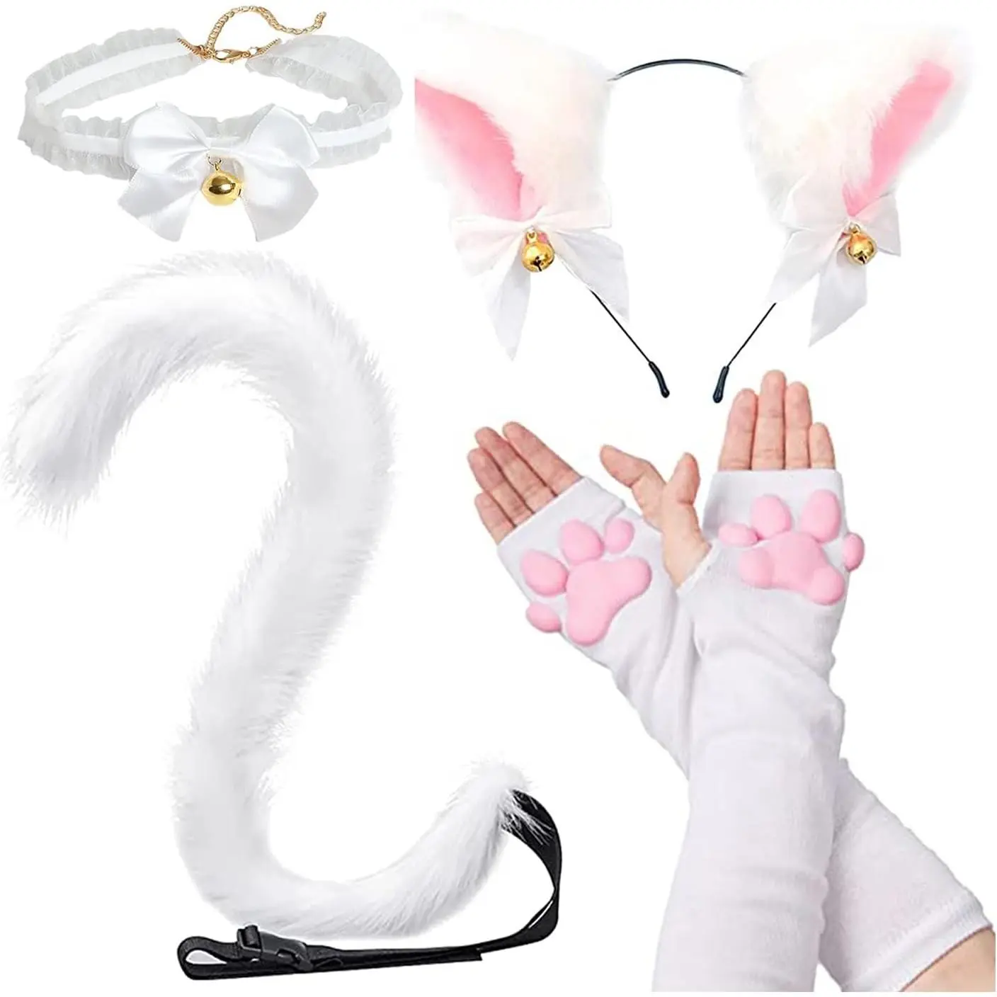 Cute Cat Paw Mittens Gloves, Kawaii Cat Cosplay Kawaii Soft 3D Toes Beans Fingerless Cat Claw Paws Pad Sleeve