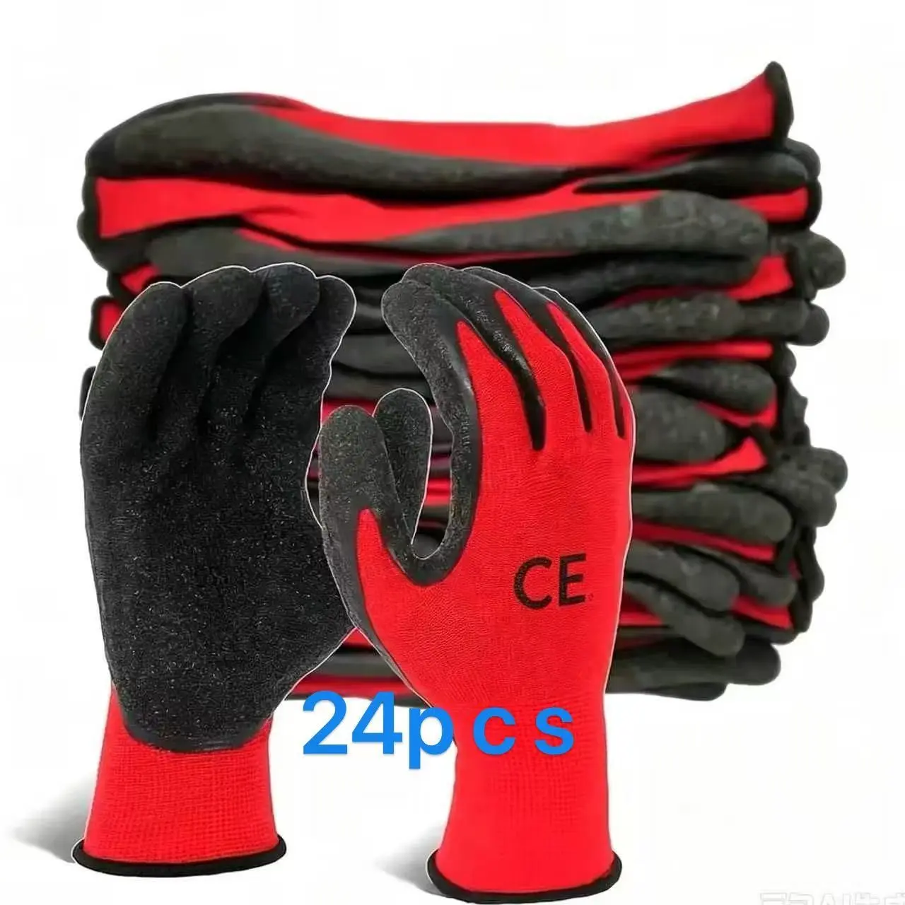 24pcs Universal Nylon Work Gloves, Breathable Latex Coating, Men & Women, Ideal for Construction, Gardening, Outdoor Use, Red Gray Color, Safety Work Gloves
