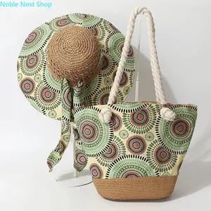 Boho Matching Straw Accessory Set, UV Wide Brim Sun Hat + Convertible Crossbody Woven Straw Tote Bag, Summer Vacation Kit for Beach Seaside & Daily Shopping