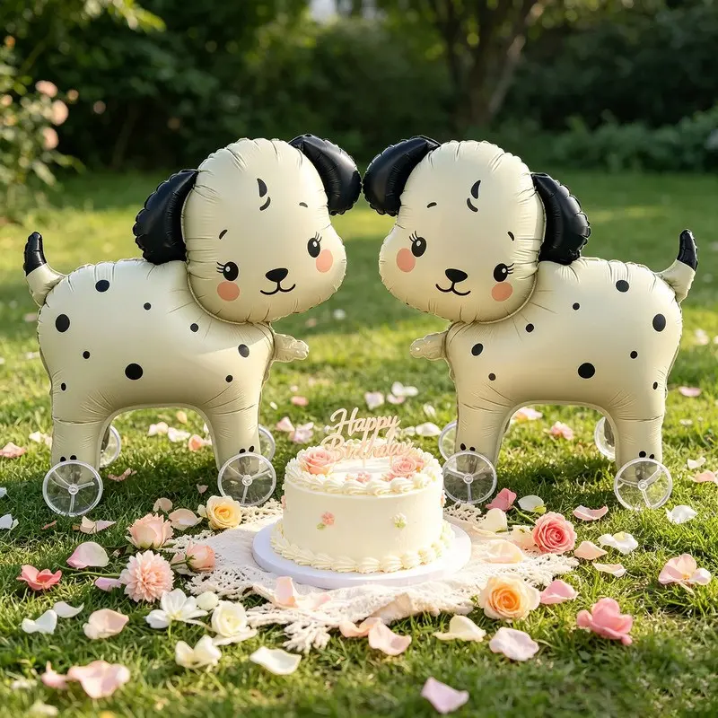 2pcs 68cm Q Version Wheel Spotted Puppy Aluminum Foil Balloon Set, Birthday Party Decor, Theme Party Setup, Indoor Outdoor Photo Props, Birthday Gift