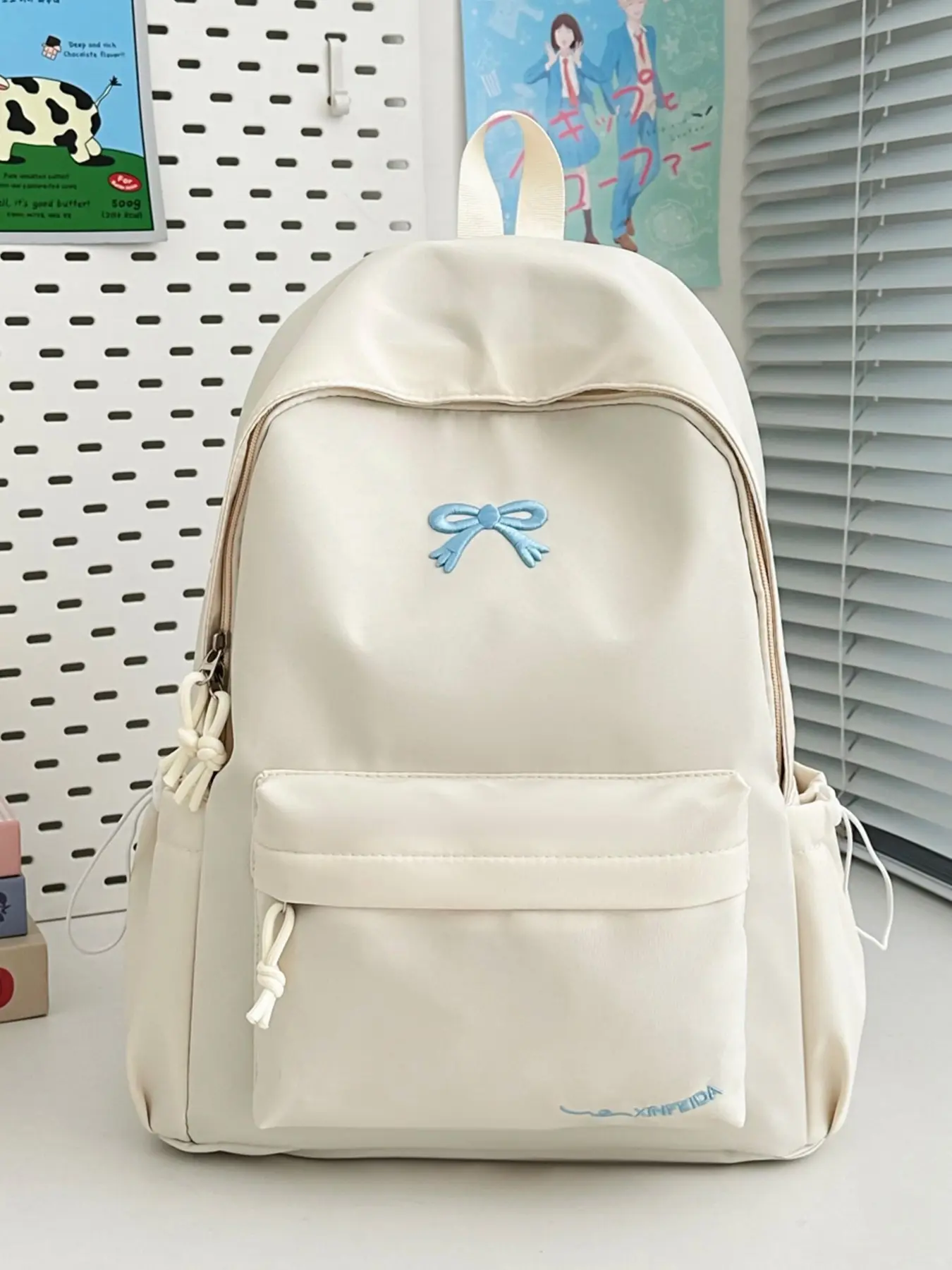 Embroidered Bow Backpack, College Style Student School Bag, Simple Large Capacity Dual Shoulder Bag, Lightweight Travel Bag, Casual Travel Backpack