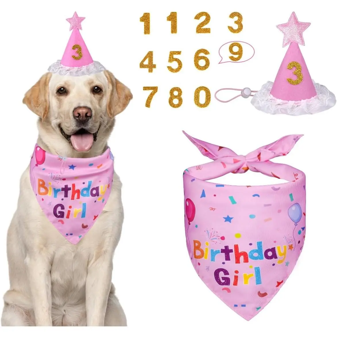 Multi-Size Dog Birthday Celebration Wear - Decorative Dog Birthday Hat with Numbers, Pet Supplies (Pink New Model, No Warning Applicable)