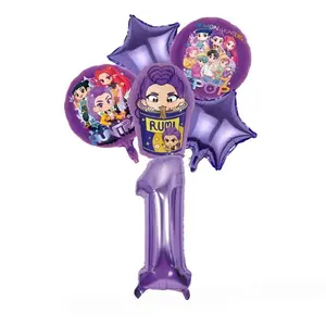 Aesthetic Demon Hunter Anime Balloon Set, Custom Age Number Gold Foil Balloons, Birthday Photo Props