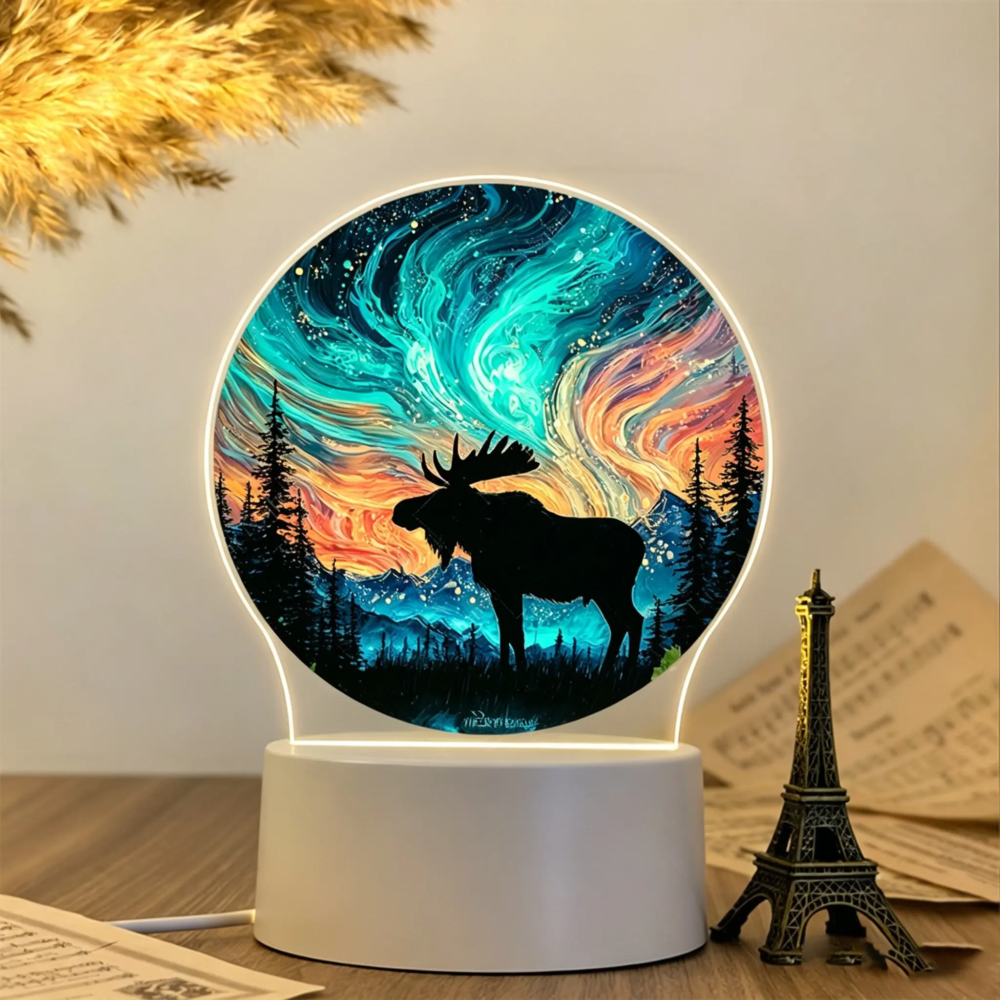 Single Bedroom Night Light with Christmas Decor, LED Acrylic Bedside Lamp, Perfect Holiday Gift, Reindeer Silhouette Design