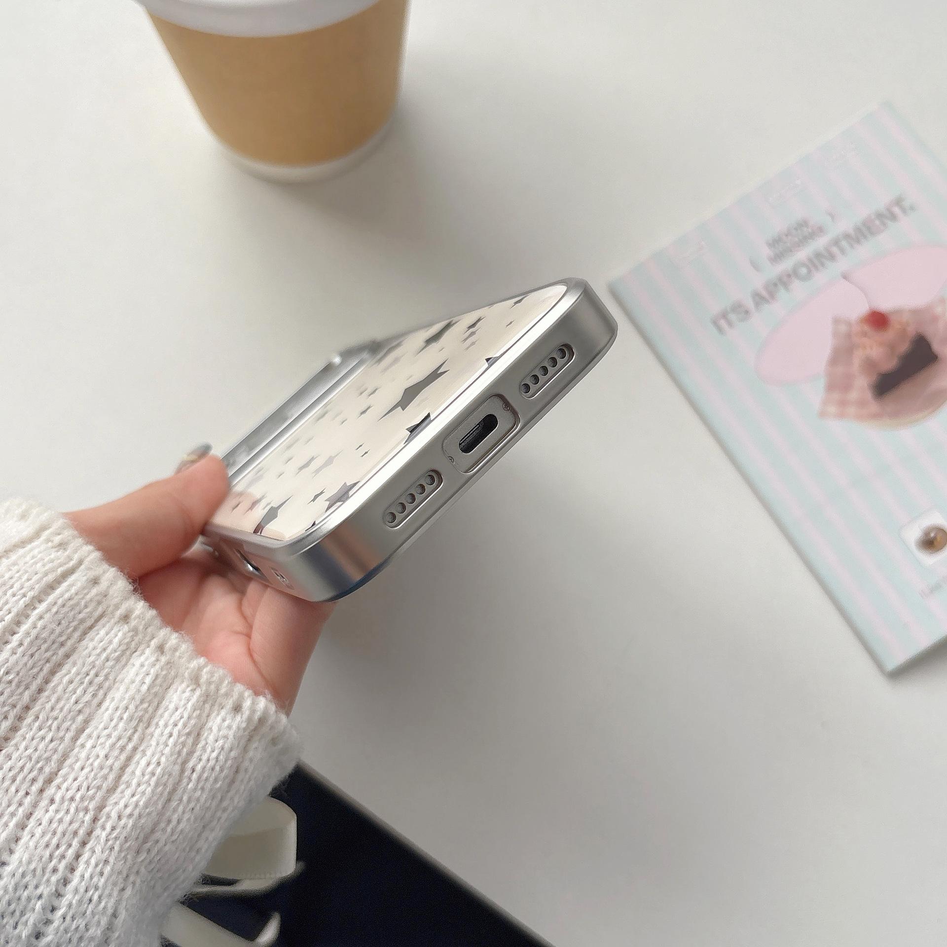 Star Pattern Silver Plated Edge Epoxy Case for iPhone 17 16 Pro Max 15 14