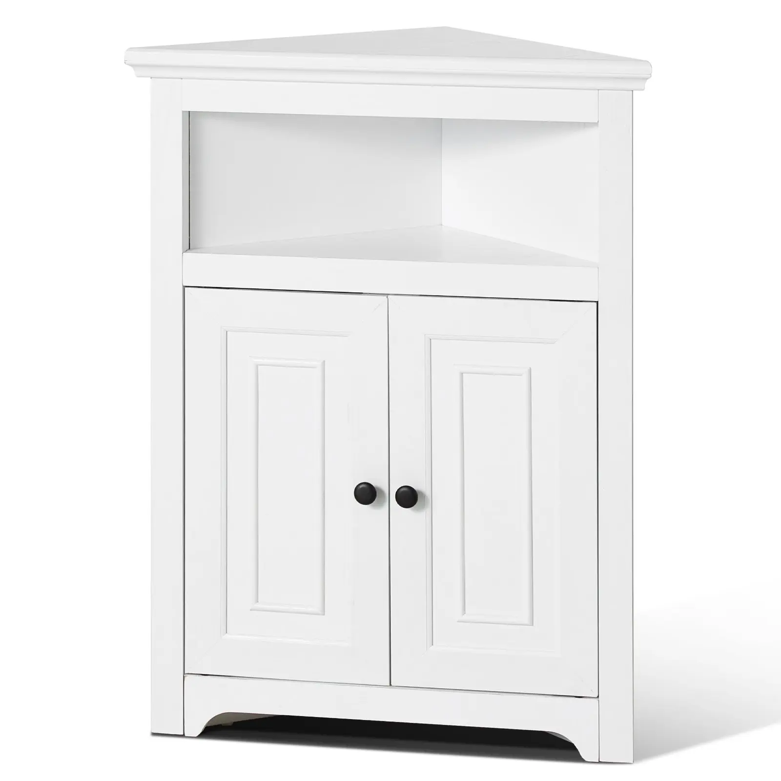 【Summerfinds】VEVOR 32" Corner Storage Cabinet, 3 Tiers Small Storage Cabinet with 2 Wooden Doors & Adjustable Shelves, Freestanding Corner Kitchen Cabinet for Living Room, Kitchen, Laundry Room, Bathroom, White