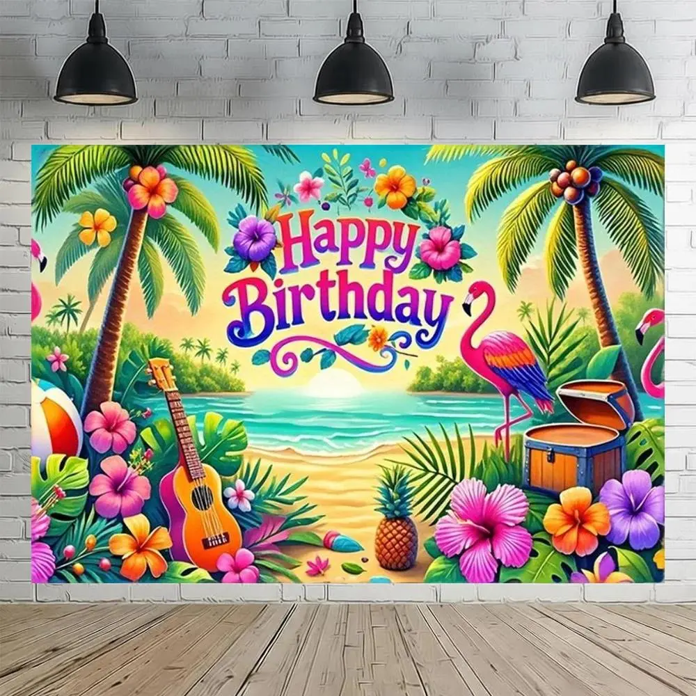 Polyester Tropical Flamingo Theme Beach Backdrop Banner - Family Casual Home Decor Tapestry for Father's Day, Engagement, Thanksgiving Party, Photo Booth Wall Supplies (Indoor/Outdoor Use)