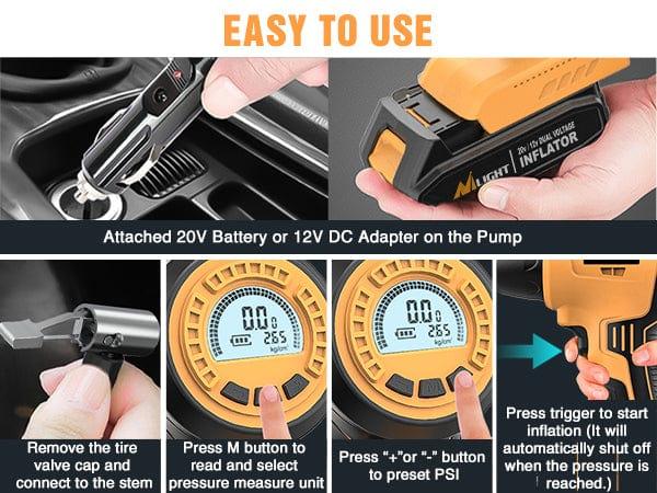 Nilight Automotive Tire Inflator - 20V Rechargeable Cordless Tire Pump, 150PSI Digital LCD Gauge with Auto Shut-Off, DC 12V Adapter Dual Power Car Repair Tool, PSI/Bar/KPA Swap for Cars, SUVs (0-35PSI Range)