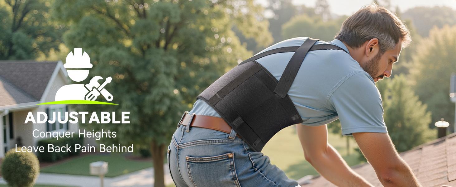 Work Back Brace for Men & Women, Adjustable Lower Back Support Belt with Suspenders, Heavy Duty Lumbar Support for Lifting, Construction, Warehouse Work, Pain Relief Safety Gear for Daily Use