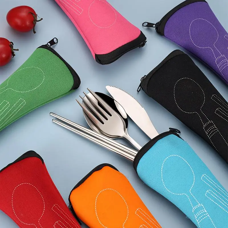 2pcs Portable Cutlery Organizer Storage Bag with Zipper, Fits Forks Spoons Knives, Ideal for Travel Camping, Keeps Utensils Clean Tidy, Kitchenware Cutlery Case