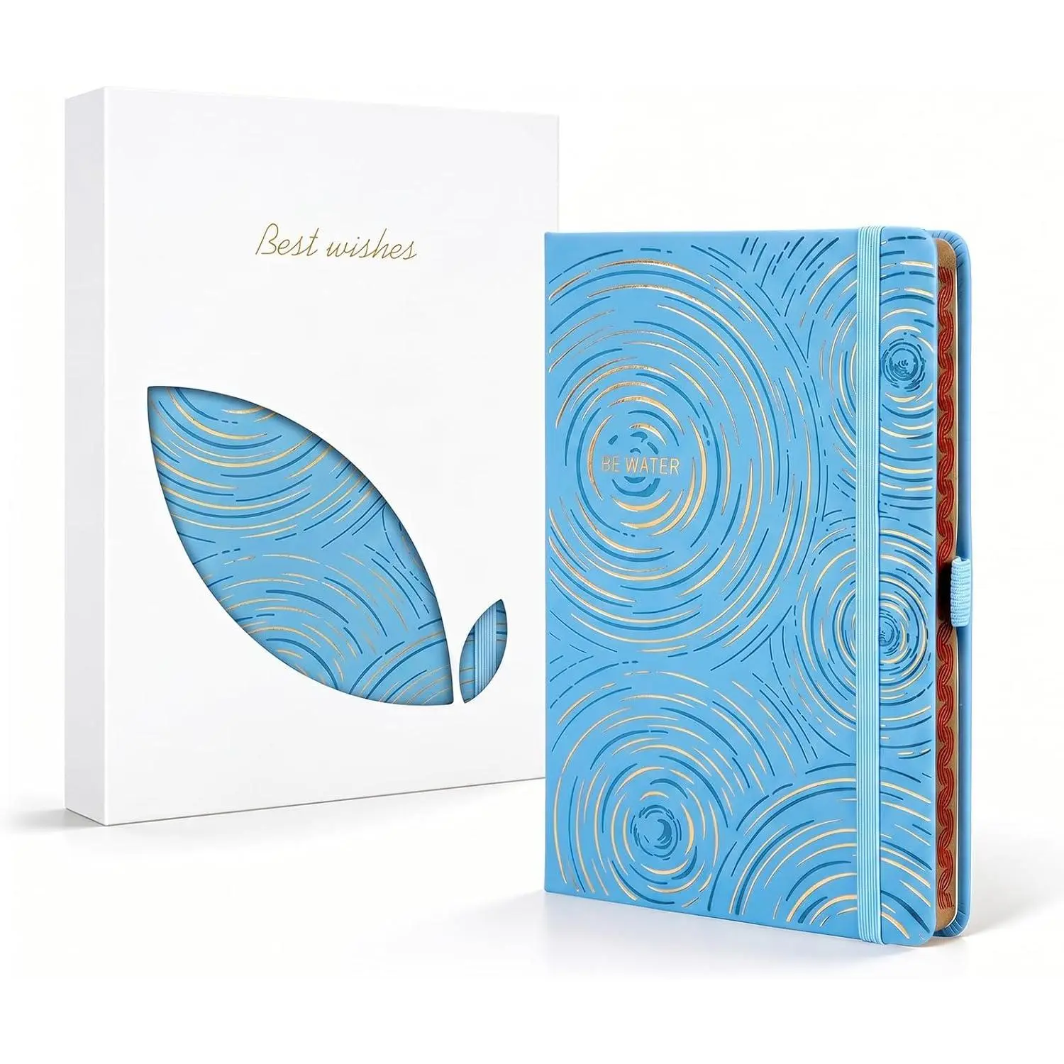Aesthetic Lined Journal for Men & Women, 192 Page, 100GSM Leather Journal, 5.5" x 8.3", Be Water Hardcover Notebook for Writing & Note Taking, Fits for Office School , Light Blue