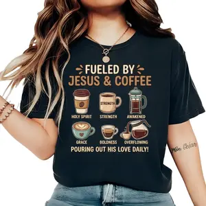 Graphic T-Shirt for Men & Women, "Fueled by Jesus and Coffee" Slogan, Vintage Style Cotton Top, Inspirational Christian Faith Gift with a Comfortable Fit