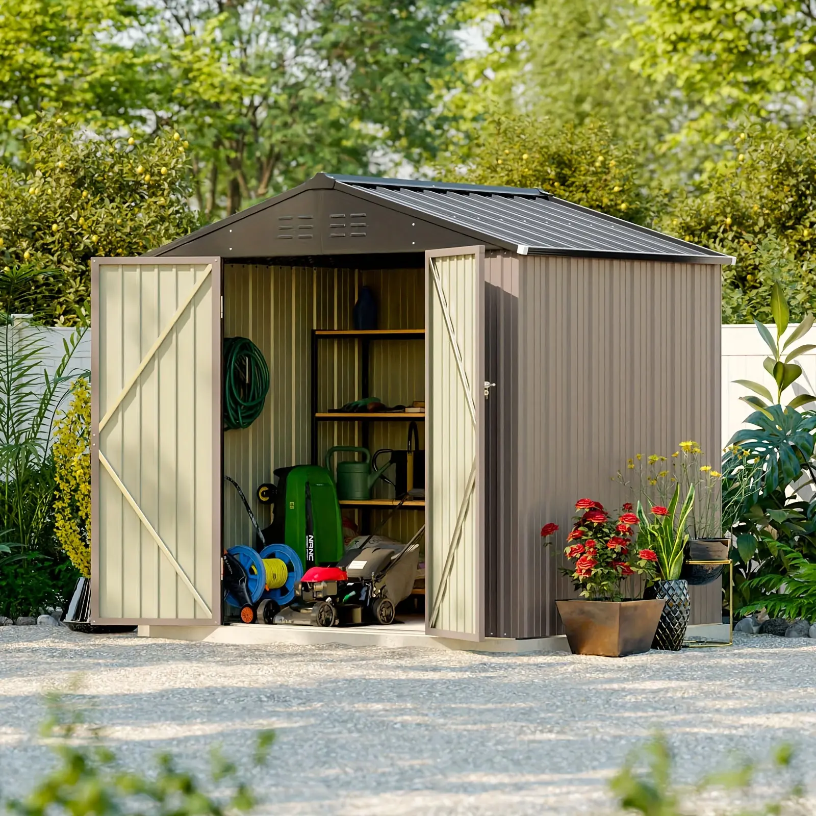 8x6ft Metal Storage Shed, Outdoor Shed with Doors & Air Vents, Utility and Tool Storage Shed for Backyard Garden Patio