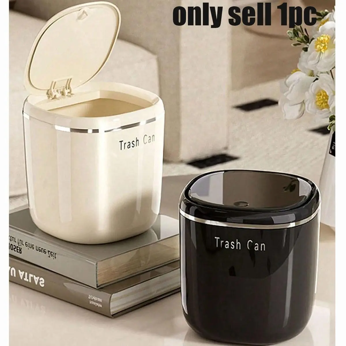 Mini Trash Can with Lid, Small Desktop Waste Bin, Plastic Paper Basket, Leak-Proof Design, Ideal for Bathroom, Office, Living Room