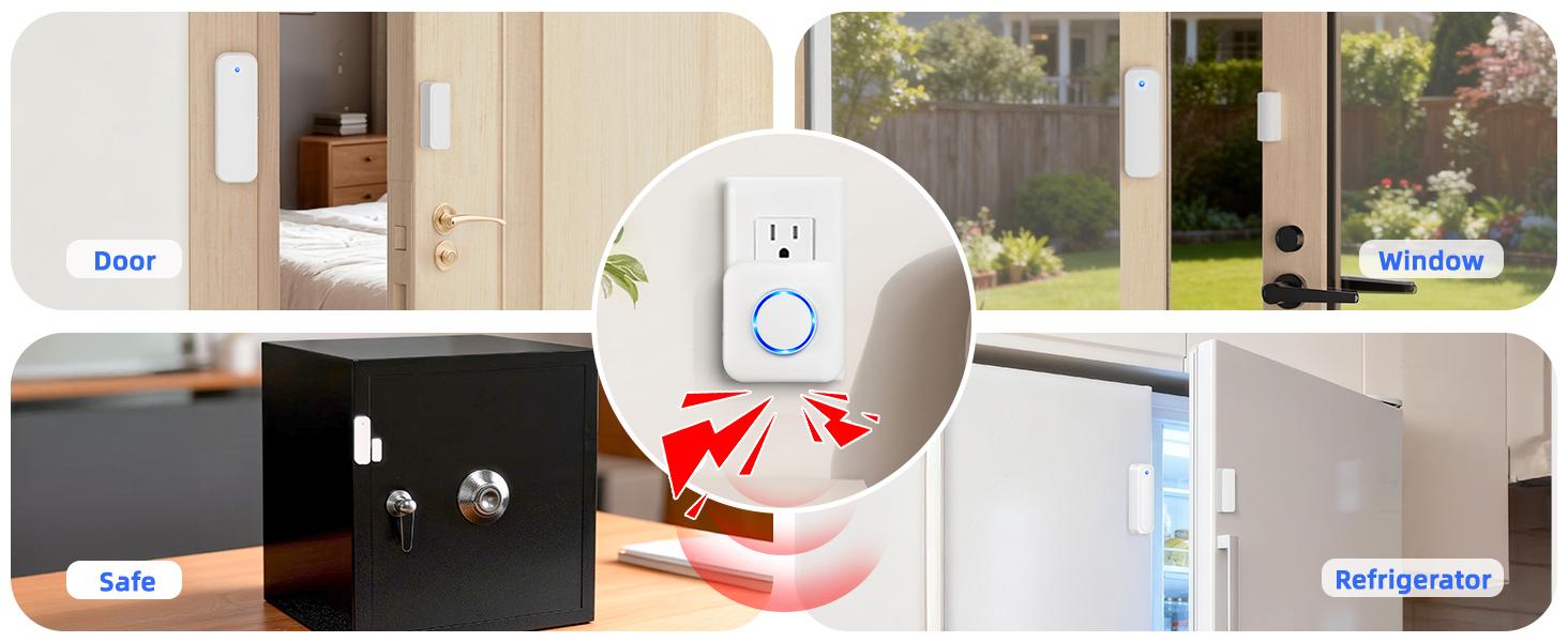 WiFi Door Sensor Chime, Smart Door Open Alert Window Sensor for Business/Home/Kids Safety, Real-Time App Notification, 500ft Range, 32 Melodies, 5 Volume Levels, Window Contact Sensor Alarm Kit