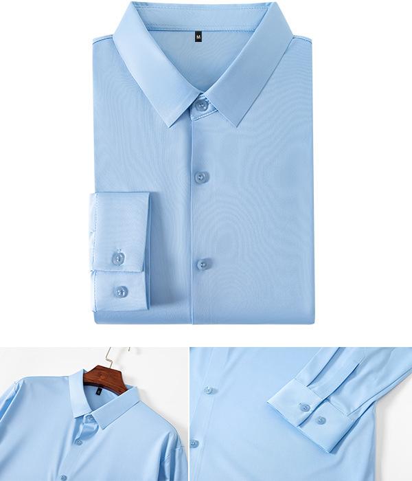 [Seamless & High-Stretch] Cross-Border Bestseller: Men's Solid-Color 4-Way Stretch Shirt - Non-Iron, Wrinkle-Resistant, European Sizing (Business Casual)