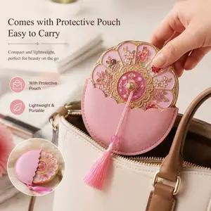 1pcs Makeup Mirror with Tassel and Leather Case, Traditional Chinese Style, Portable, Ideal for Daily Use and Gifting