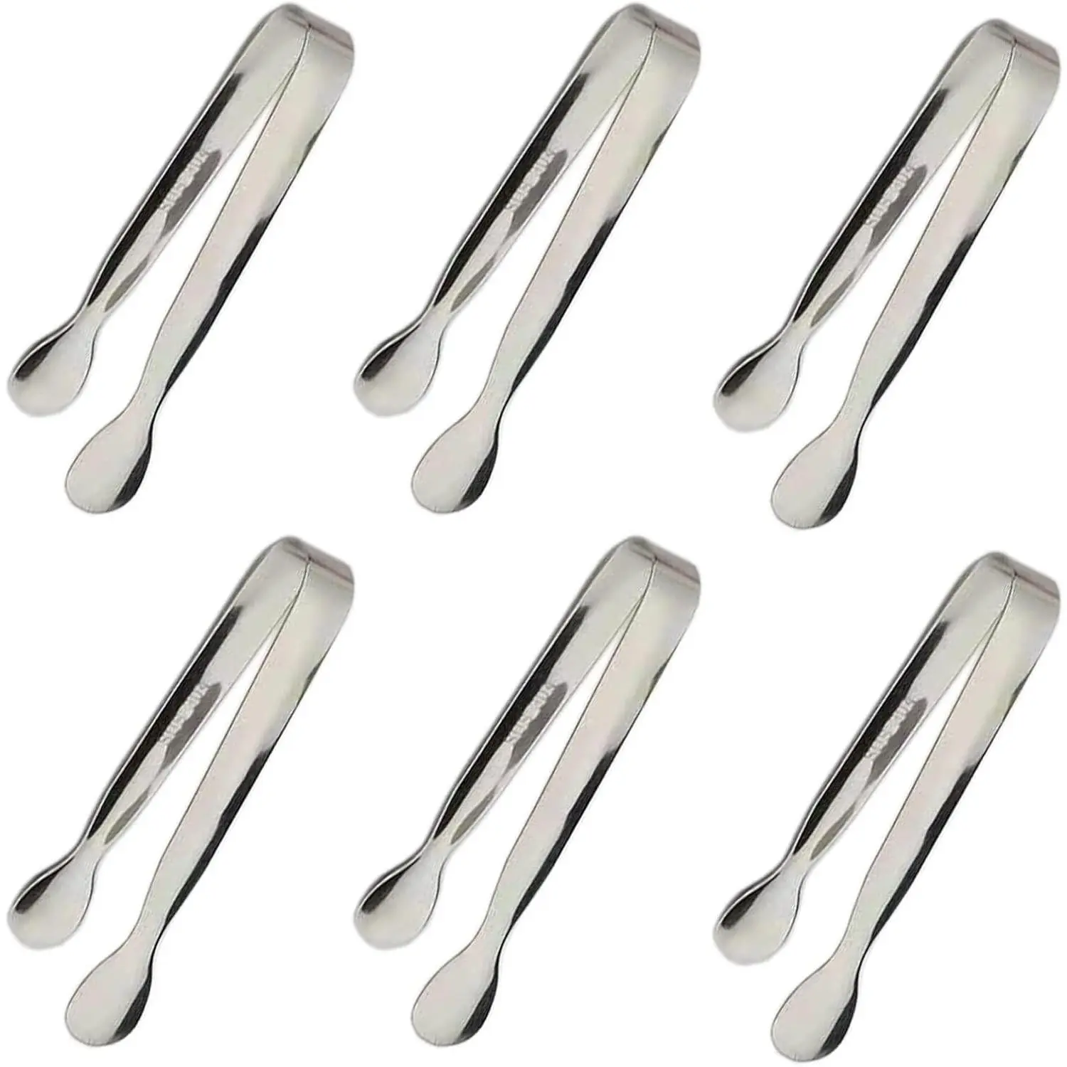 6PCS 4.25 Inch Stainless Steel Mini Ice & Sugar Tongs, Small Kitchen Serving Tongs for Appetizers, Tea Party, Coffee Bar, Desserts, Silver