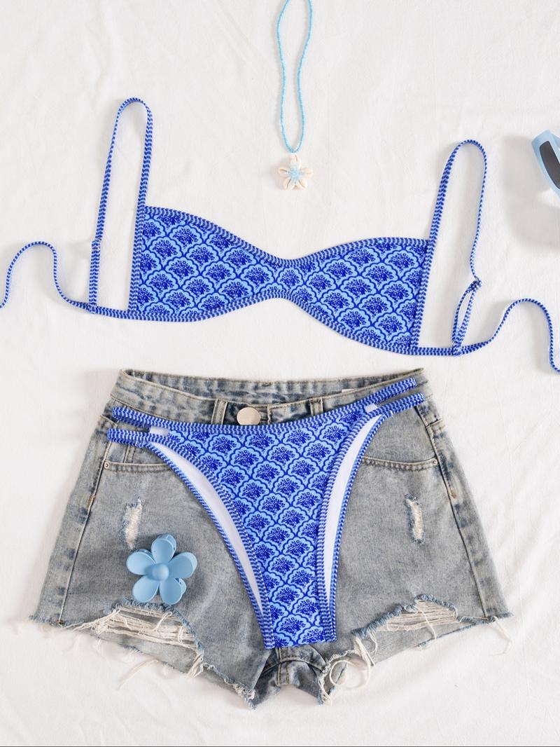 Two-Piece Set Women's Floral Print Bikini Set, Casual Fashion Chic Swimsuit Set for Beach Holiday Vacation, Ladies Summer Clothes, Flower Print Bikini Two-Piece Set Women's Floral Print Bikini Set, Casual Fashion Chic Swimsuit Set for Beach Holiday Vacation, Ladies Summer Clothes, Flower Print Bikini