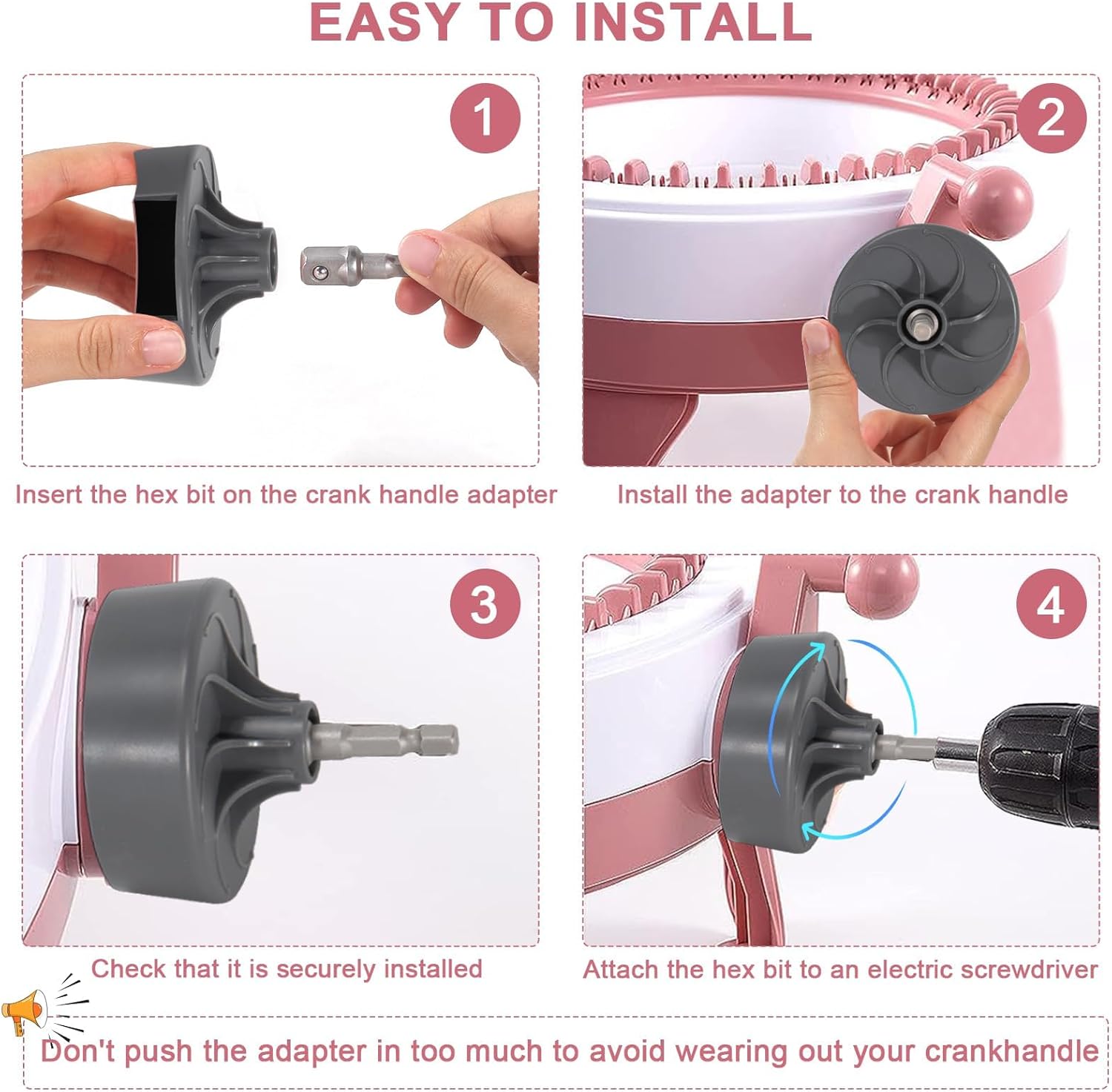 Knitting Machine Adapter, Quick Knit Replaceable Crochet Machine Adapter with Hex Bit Power , Compatible with 22/40/48 Knitting Machines Universal Accessories, Beginners DIY Hats, Socks