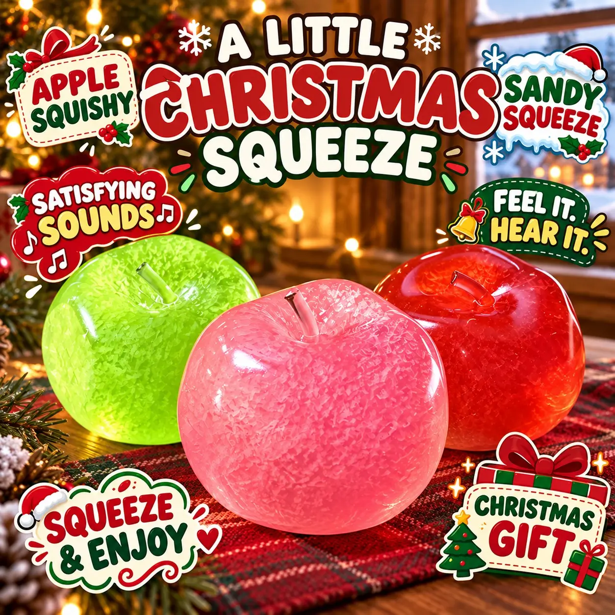 Christmas Apple Slush Squishy Toy, Realistic Fruit Squishy, Soft Non-Rebound Squeeze Toy, Asmr Sensory Fidget, Stress Relief, Cute Gift, Fidget Sensory Squishies