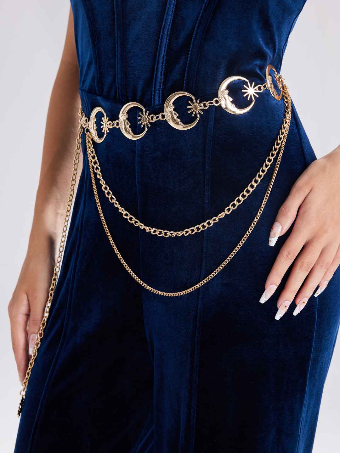 Cider [3 colors, size L/XL-2XL] Star & Moon Layered Waist Chain, Elegant Body Chain for Women, Body Accessories for Wedding Date Vacation