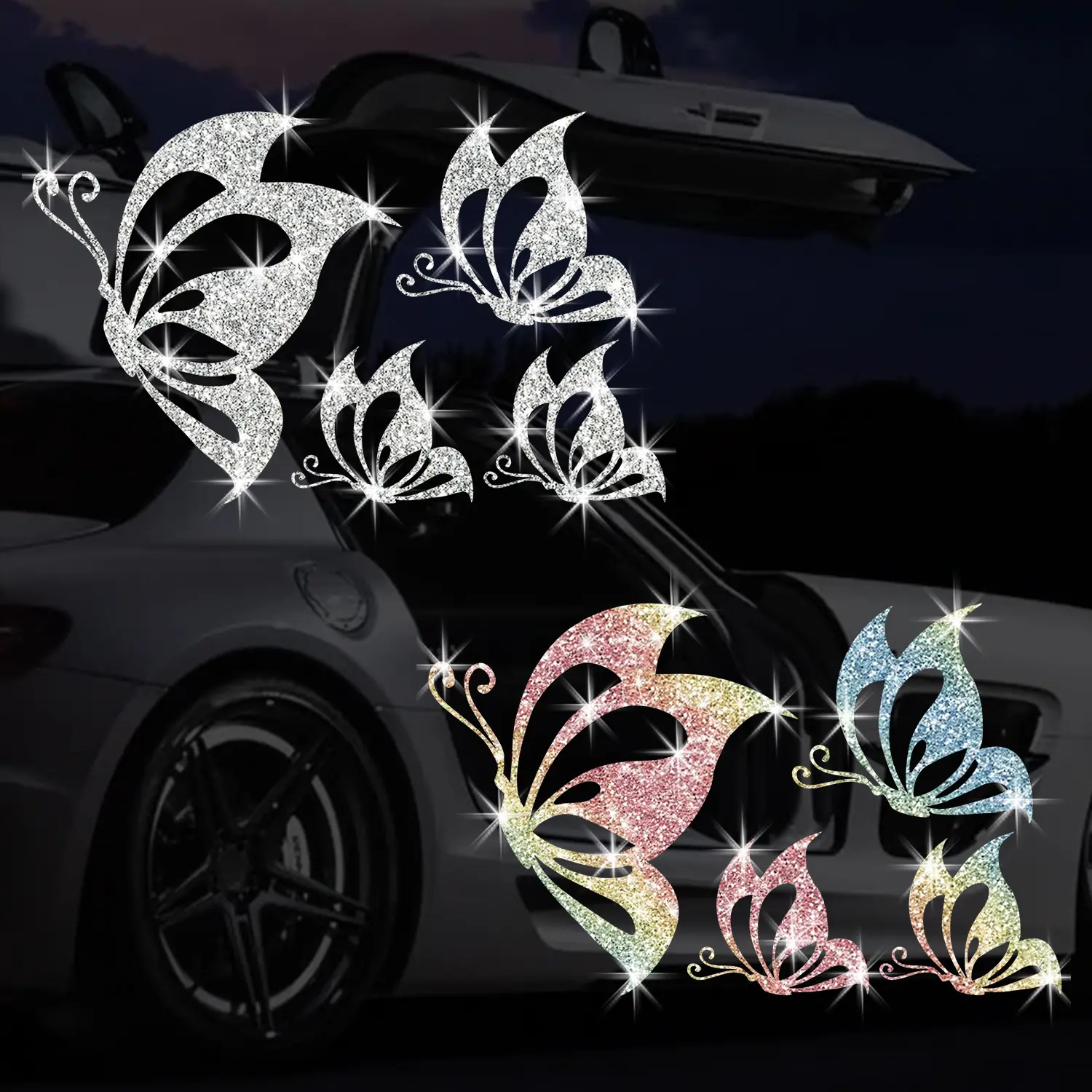 Bling Rhinestone Butterfly Car Decal - 1-Piece Bold Car Bling Waterproof Nylon Base Sticker, Universal Exterior Accessory for Vehicle Windows & Bumpers (Sports & Outdoor Use)