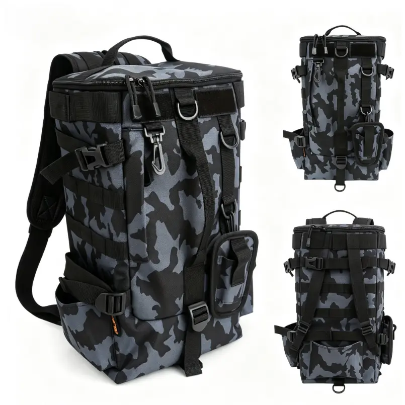Fishing Backpack with Rod Holder, Waterproof Tackle Bag with Lure Box Compartment, MOLLE Tactical Pack for Men Women, Outdoor Hiking Camping