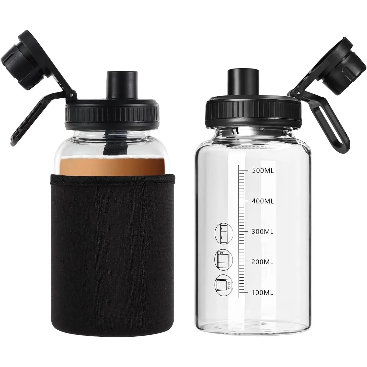 Glass Shaker Bottle, 2 Pack 22oz Odorless Shaker Bottle with 304 Stainless Steel Ball and Removable Cleaning Brush for Fitness Protein Mixes