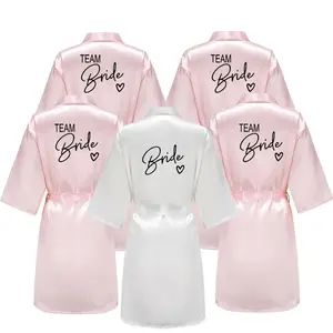Wedding Party Team With Black Letters Kimono Satin Pamas Bridesmaid Bathrobe Bride Robe