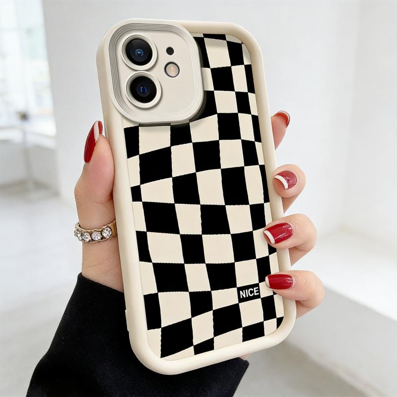 Checkerboard Pattern Phone Case, Anti-drop Cellphone Protective Case, Total Protective Shockproof Mobile Phone Cover for iPhone 17/XS/XR/Mini/16E/16/15/14/13/12/11/Plus/Pro Max