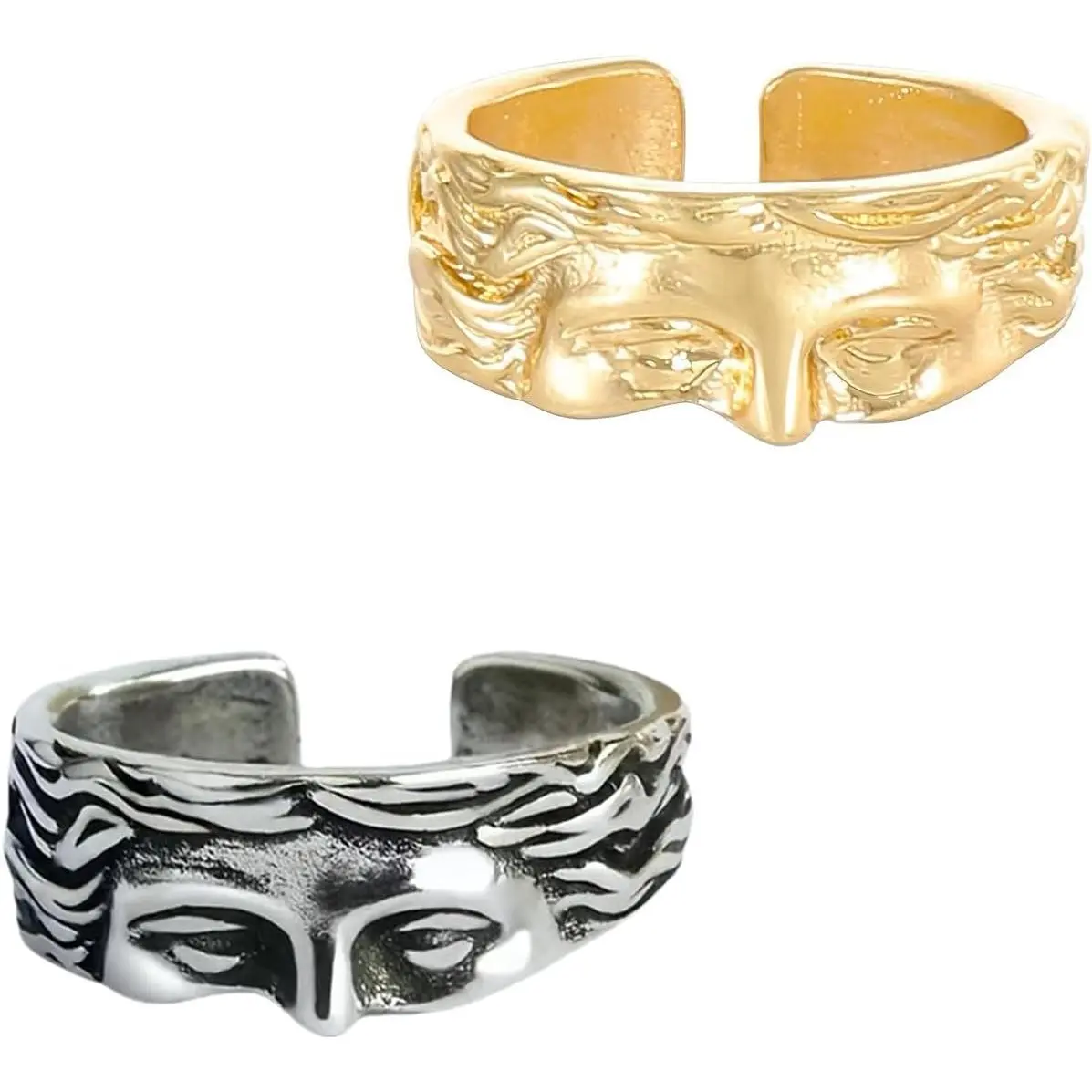 2 count  Adjustable Rings Set Chunky  Open Knuckle Wrap Bands  Hop Punk Style Stackable  for Men Women