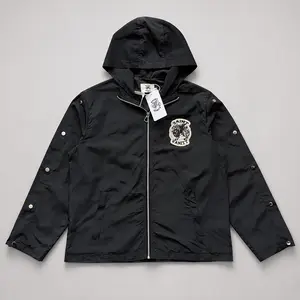 SAINT VANITY Embroidered Willow Nail Trench Coat Men Streetwear Techwear Hooded Jacket Zip Up Windbreaker Urban Casual Outerwear Y2K Grunge Fashion