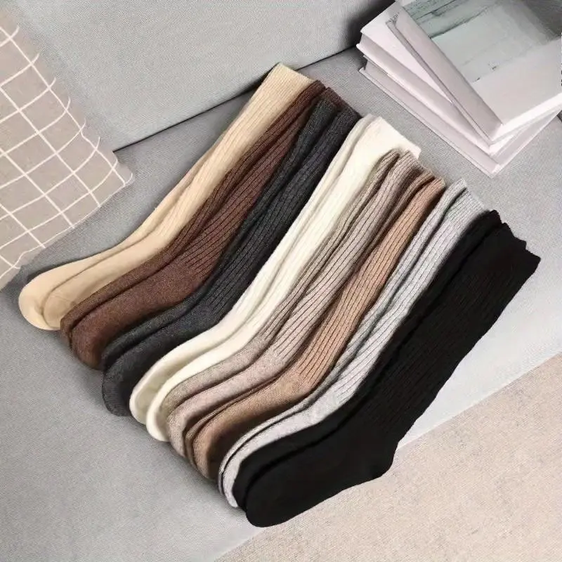 Women's 5-Pair Thick Cute Slim-Fit Solid Color Calf Boot Socks with Side Stripes, Textured Casual Lady Socks, Baroque Glamorous Funky Fashion Basics, Machine Washable Fall-Winter Necessities