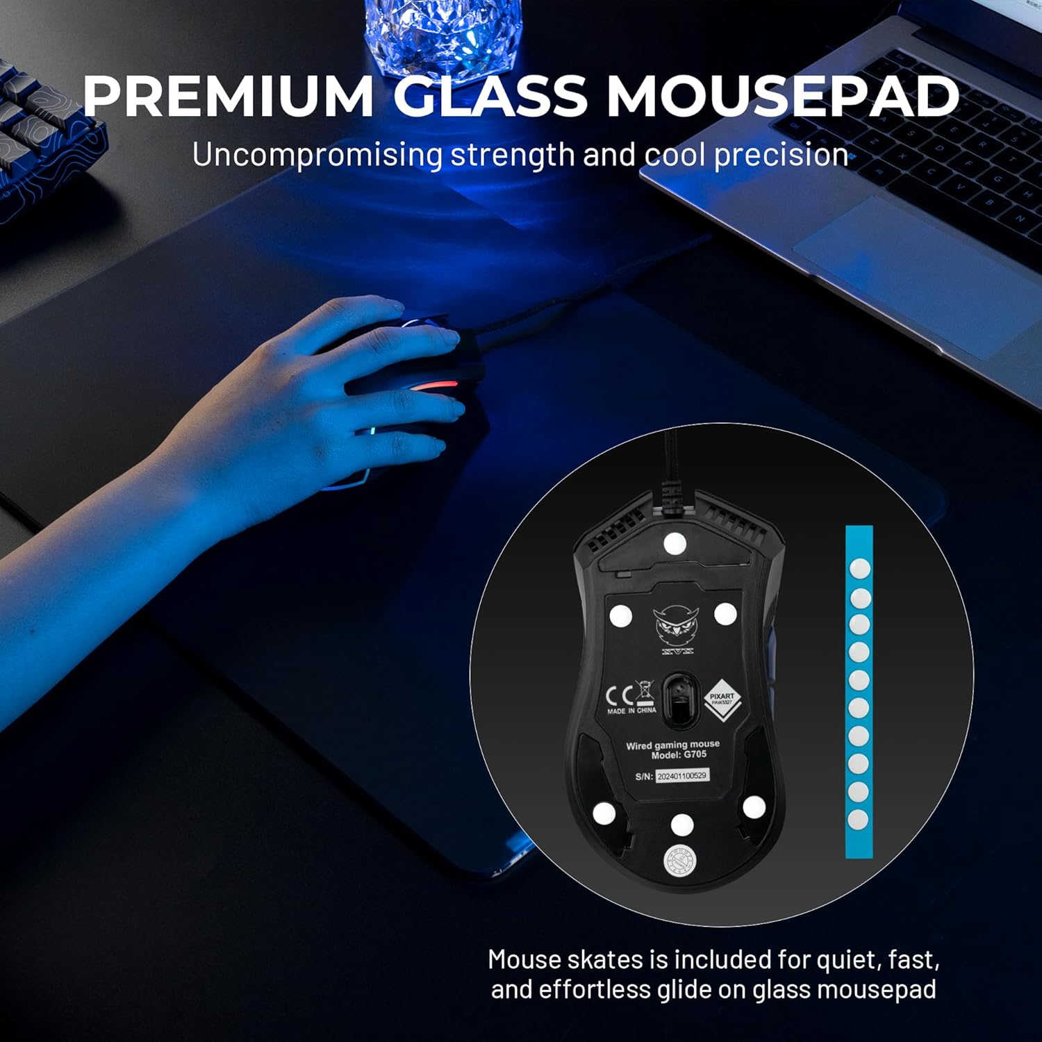 XVX Black Glass Mousepad 4.0, Hard Pad for Gaming, Ultra-Smooth