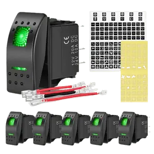 Nilight 6Pcs 5Pin SPST On/Off Rocker Switch Green