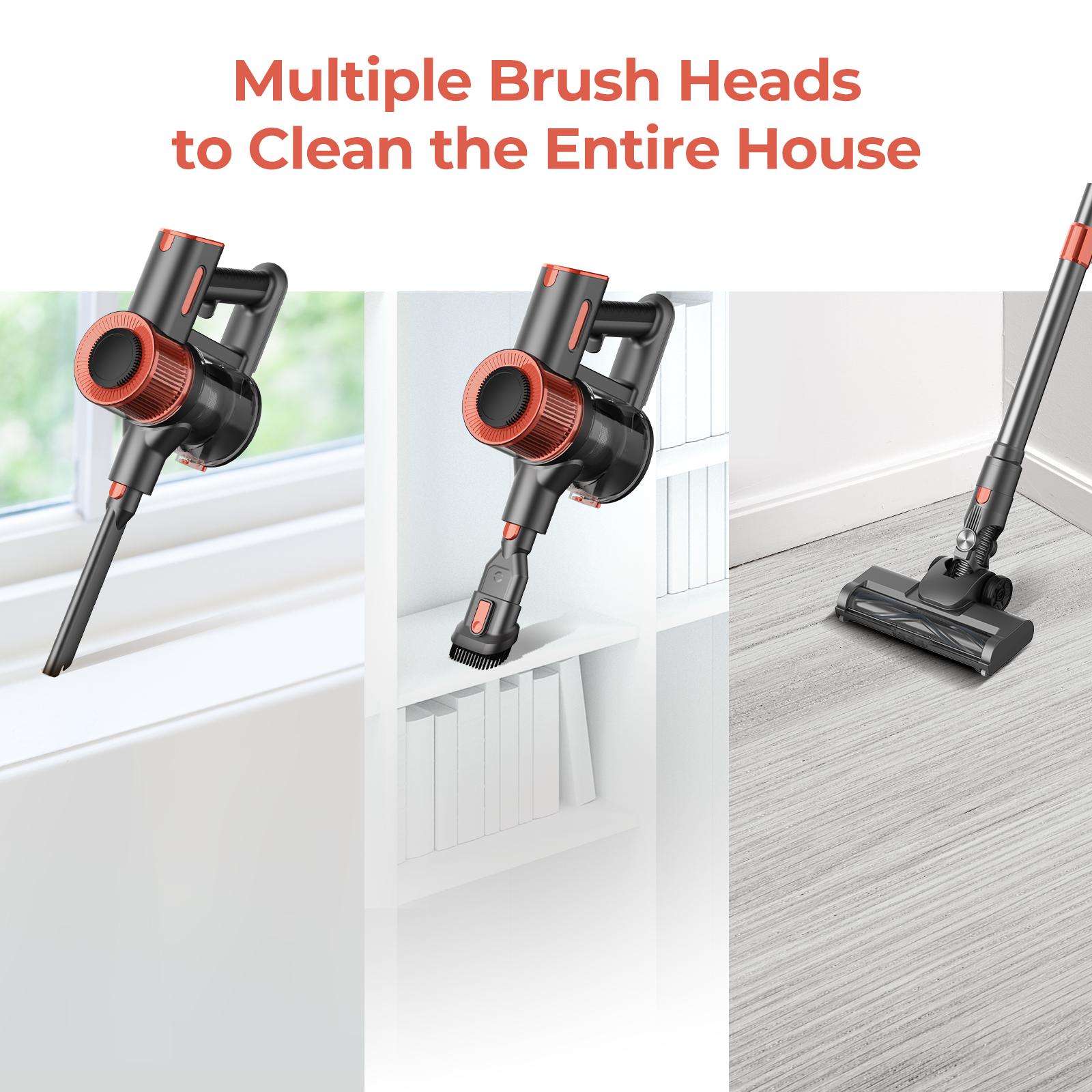 JIGOO C200 Cordless Vacuum Cleaner, 23KPa Suction, 40min Runtime, 2 Work Modes, Telescopic Metal Tube & LED Headlight