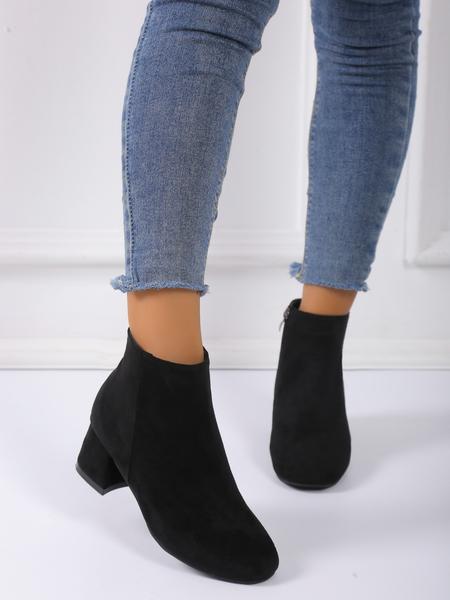 Women's Velvet Ankle Boots with Side Zipper, Chunky Heel Casual Party Classic Fashion Shoes, Winter Booties, Fall & Winter Textile Upper Material Women's Velvet Ankle Boots with Side Zipper, Chunky Heel Casual Party Classic Fashion Shoes, Winter Booties, Fall & Winter Textile Upper Material