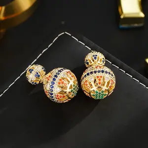 Light luxury double-sided hollow front and back ball earrings s925 trendy and stylish colorful earrings ins trend