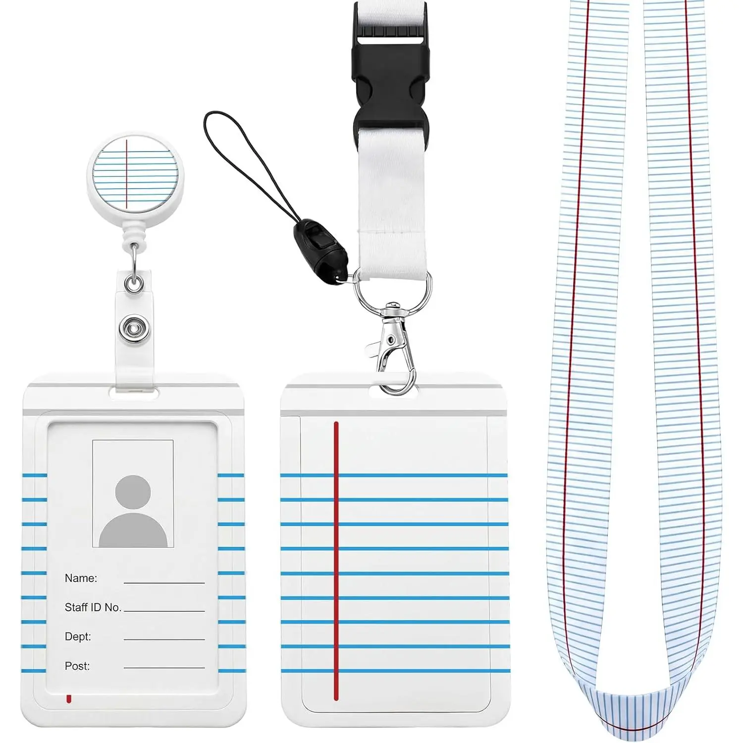 Teacher Lanyard with Retractable Badge Reel, Synthetic PVC Breakaway Design, ID Badge Holder, Card Holder, Composition Notebook-Style Accessory for School ID Cards, Pencil, Crayon, Ruler