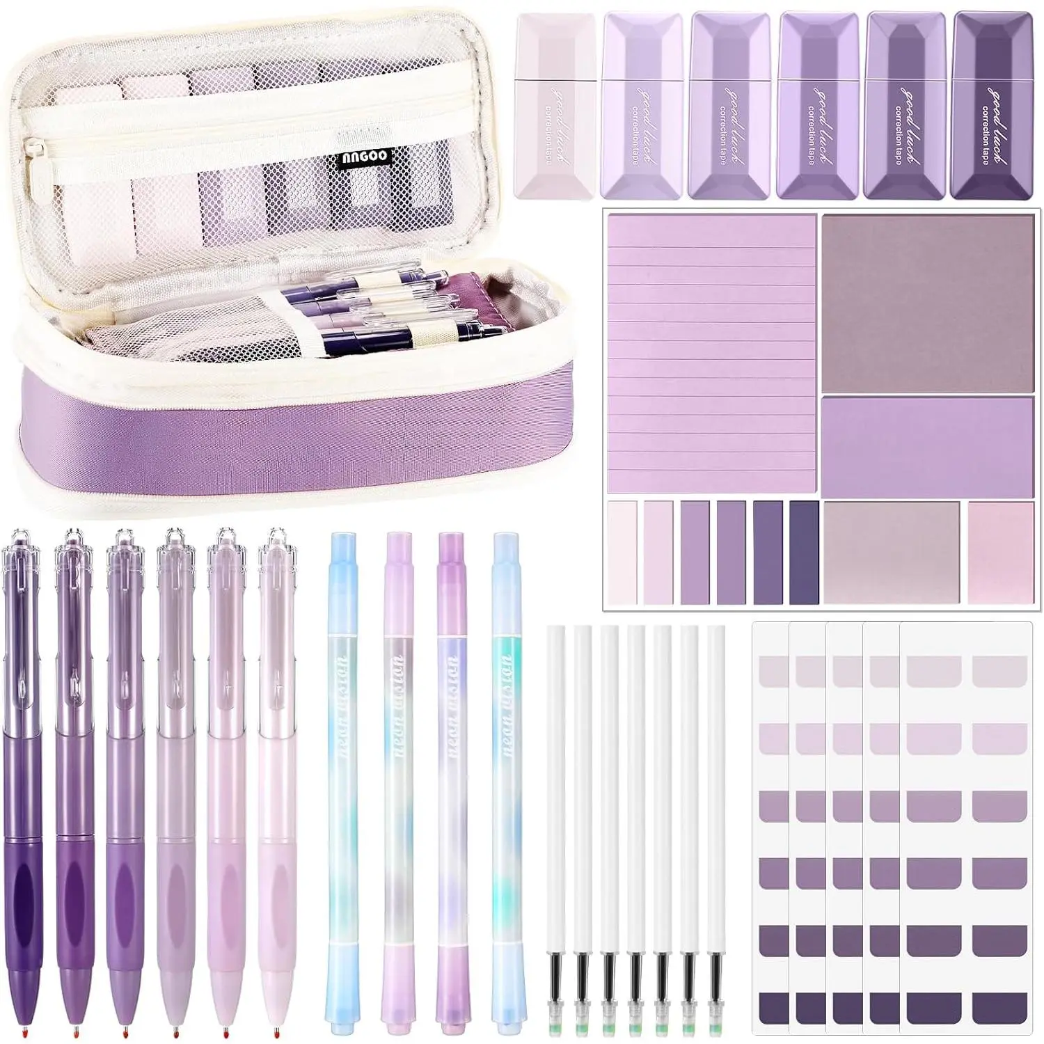 38 count Aesthetic Office Supplies with Pen Case Sticky Notes Gel Pens Highlighters Correction Tapes Stationery Kit for Office Work Coworkers( Color,Classic)
