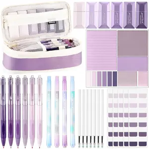 38 count Aesthetic Office Supplies with Pen Case Sticky Notes Gel Pens Highlighters Correction Tapes Stationery Kit for Office Work Coworkers( Color,Classic)