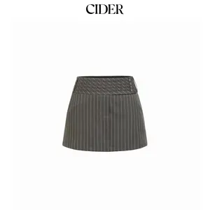 Cider Low Rise Striped Button Detail A-line Mini Skirt