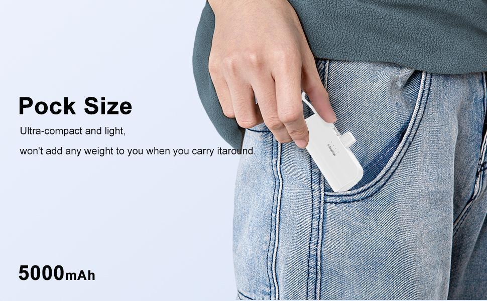 Small Portable Charger USB C, 5000mAh Power Bank with Built-in Type-C Cable Compatible with iPhone 15/15 Plus/15 Pro/15 Pro Max,  Series, Android Phones etc