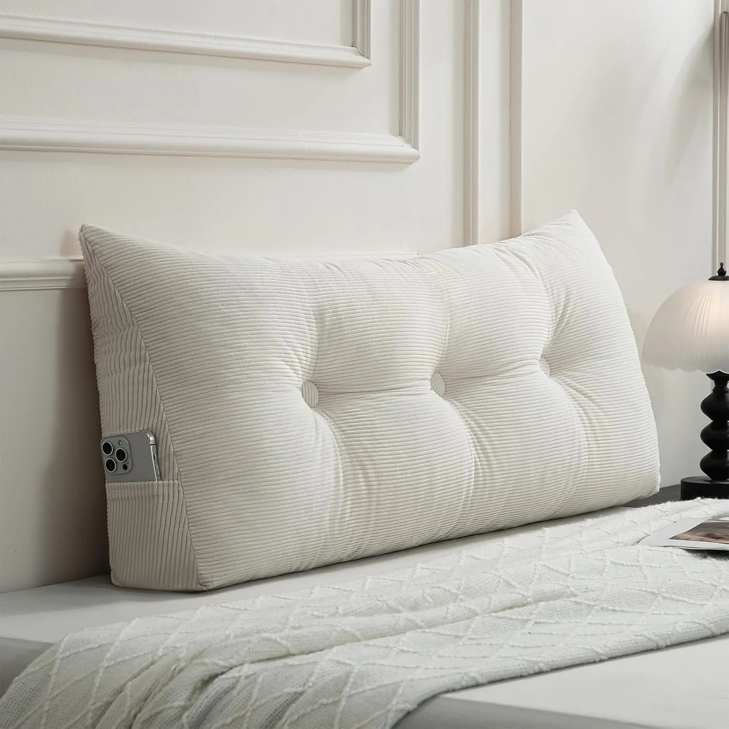 Headboard Pillow Twin/Twin XL, Beige Triangle Wedge Pillow Headboard for Dorm, Daybed Backrest Cushion for Reading Sitting Working, 39.4"x15.7"x7.5"