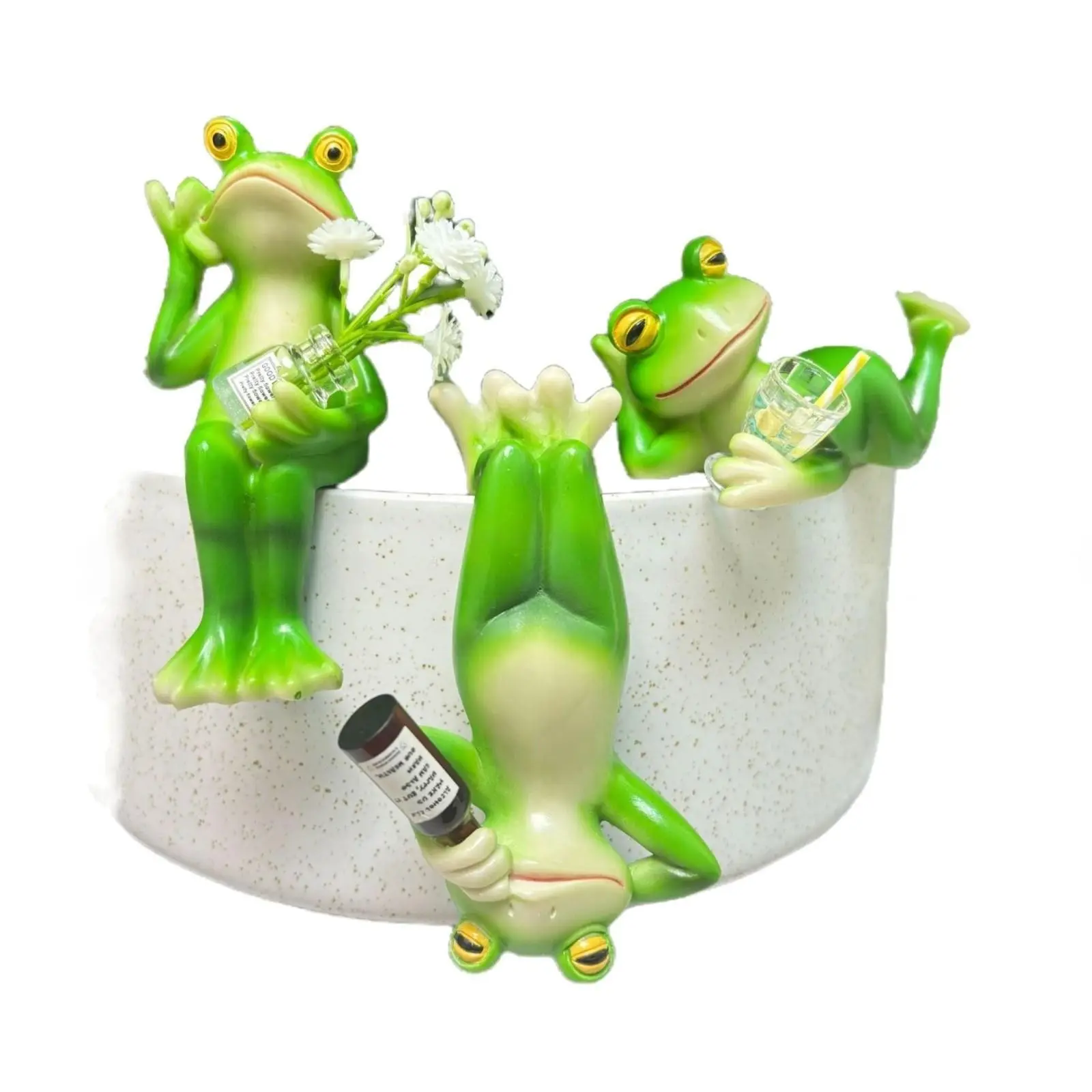 3-Pack Frog Planter Hangers, Cute Resin Animal Decorations, Glass Aquarium Hanging Ornaments, Outdoor Garden & Bathtub Fish Tank Accessories