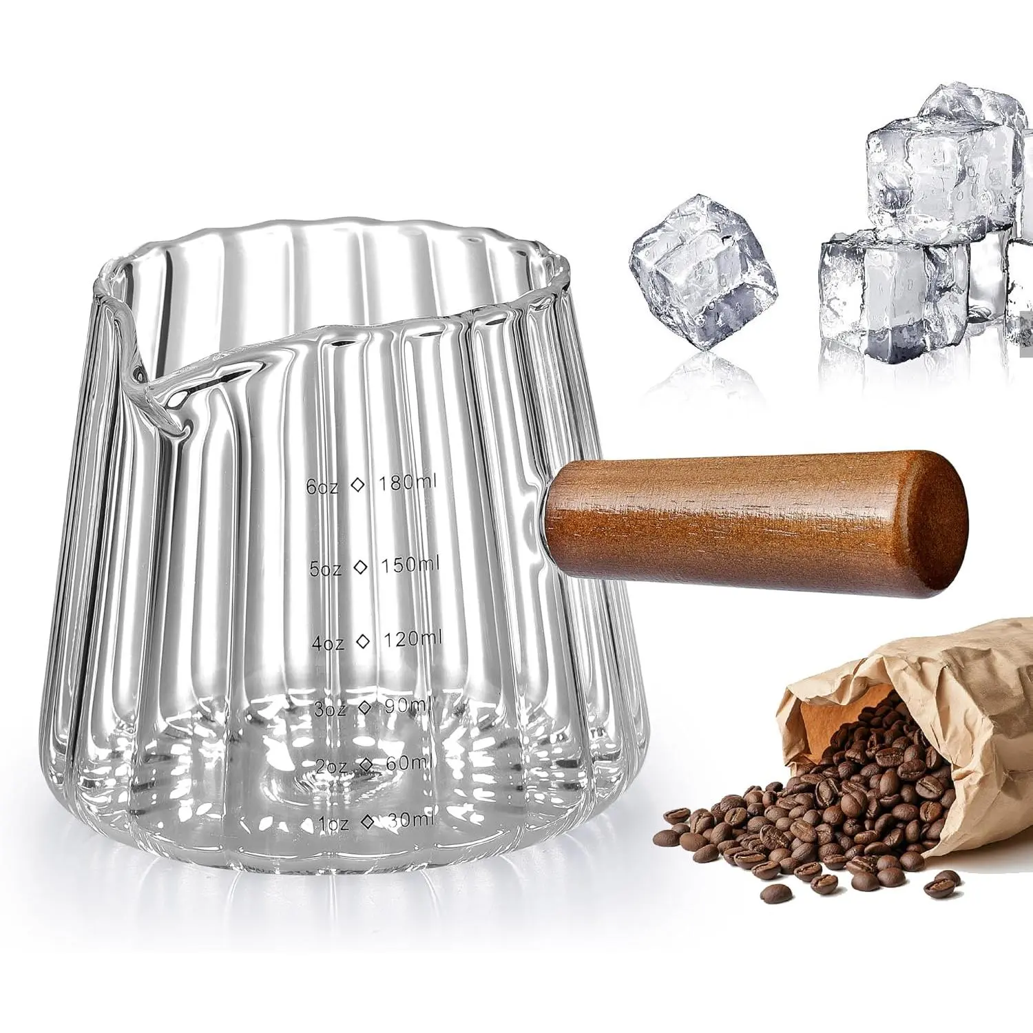 Espresso Cups,  6OZ Espresso Shot Measuring Cup Glass, V-Shaped Mouth, Markings in both oz& ml