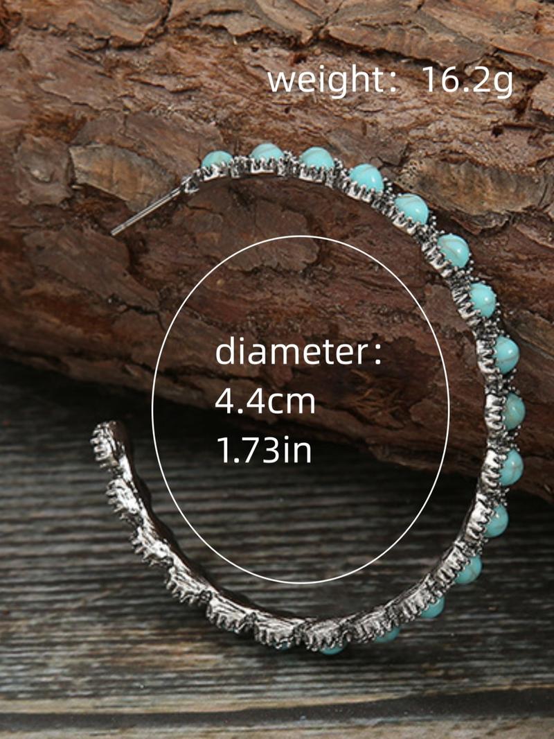 1 Pair Turquoise Texture Design Hoop Earrings for Women, Elegant Vintage Jewelry For Women For Gift